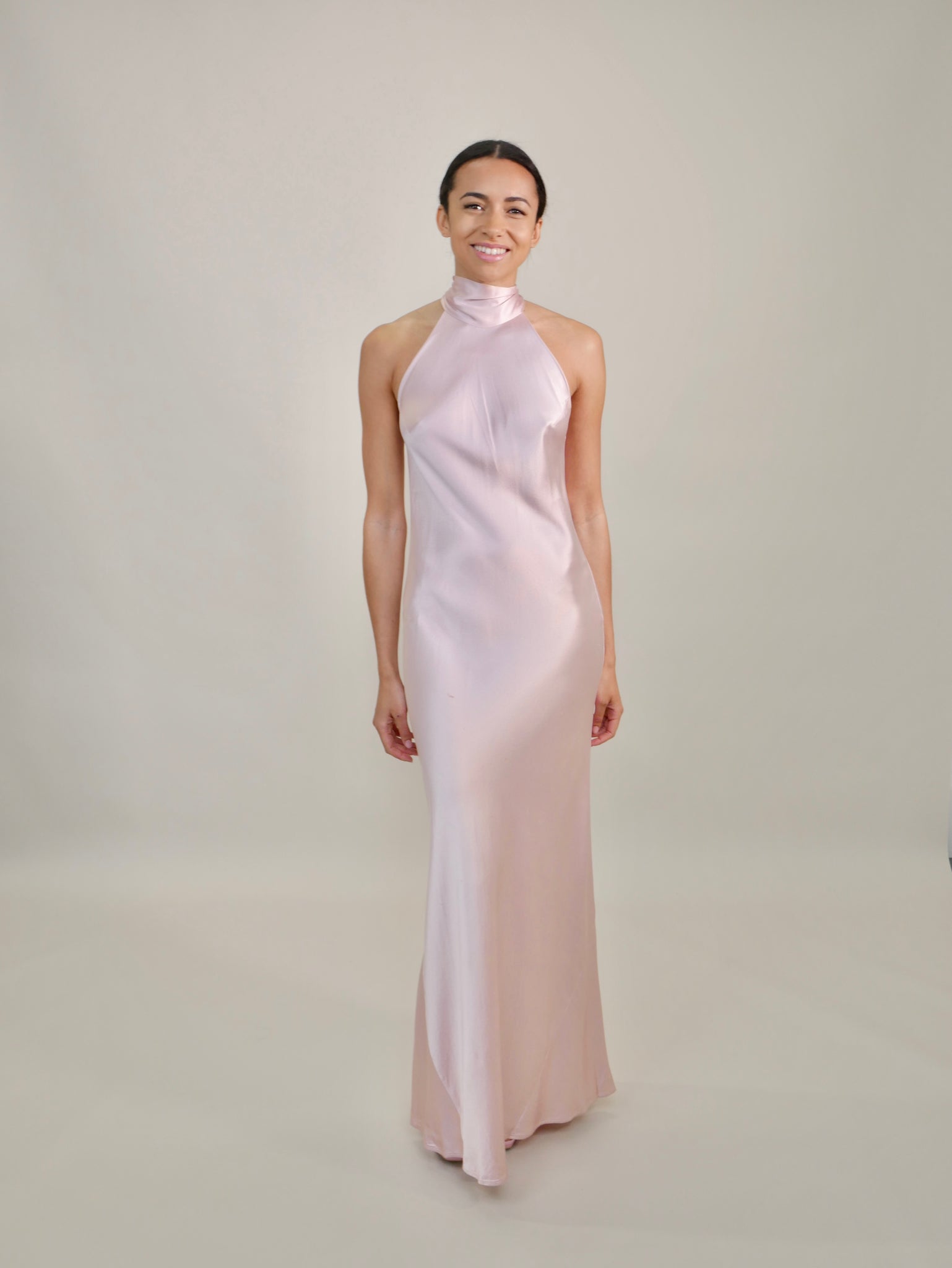 galvan pink dress galvan-fuchsia-pink-satin-slip-dress -high-neck-tie-back-valentines-day-date-night-outfit-classic-style-7 - MEMORANDUM